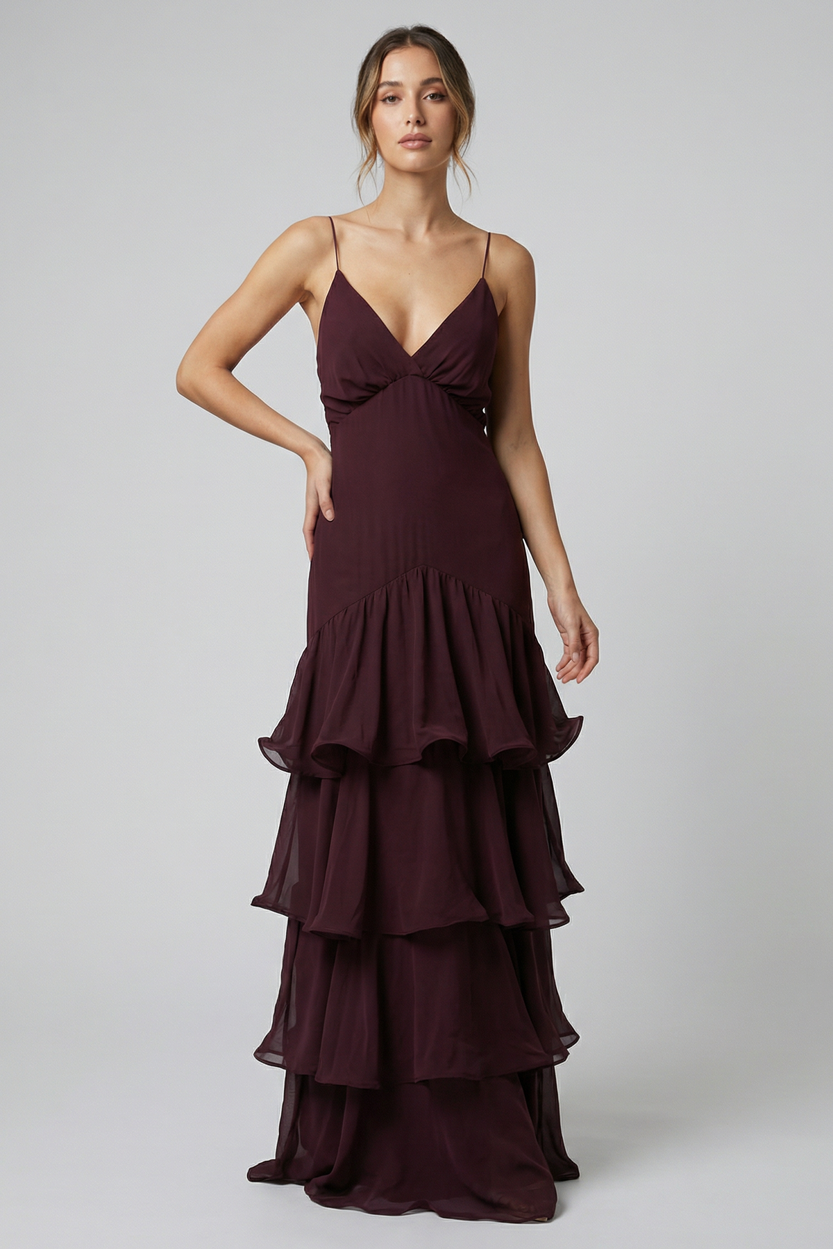 SUENTA Schickes Rüschenkleid mit Trägern – Elegantes rückenfreies Sommer-Party-Outfit Dunkelviolett