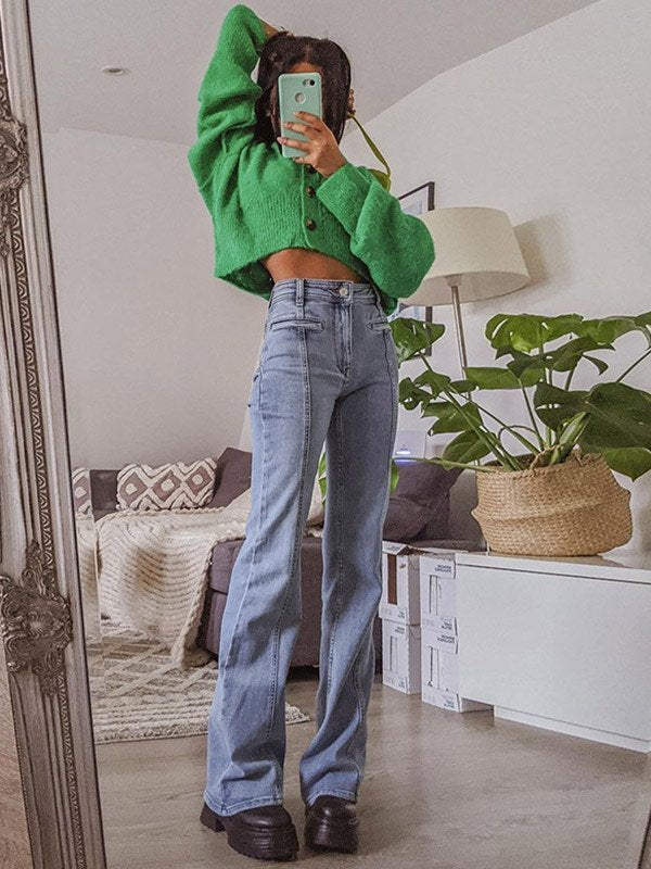 SUENTA Schlagjeans Mit Sternenaufnäher Hinten Lässig Streetwear Y2K