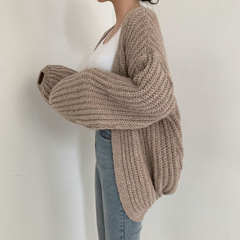 Mechi | Damen Freizeit-Strickjacke mit grobem Strick und offener Vorderseite