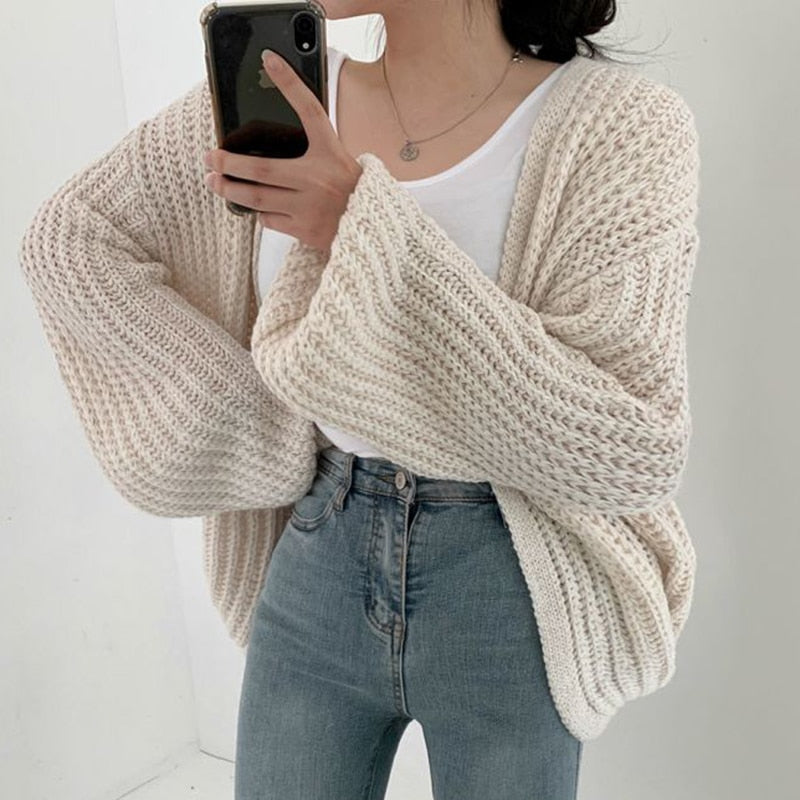 Mechi | Damen Freizeit-Strickjacke mit grobem Strick und offener Vorderseite