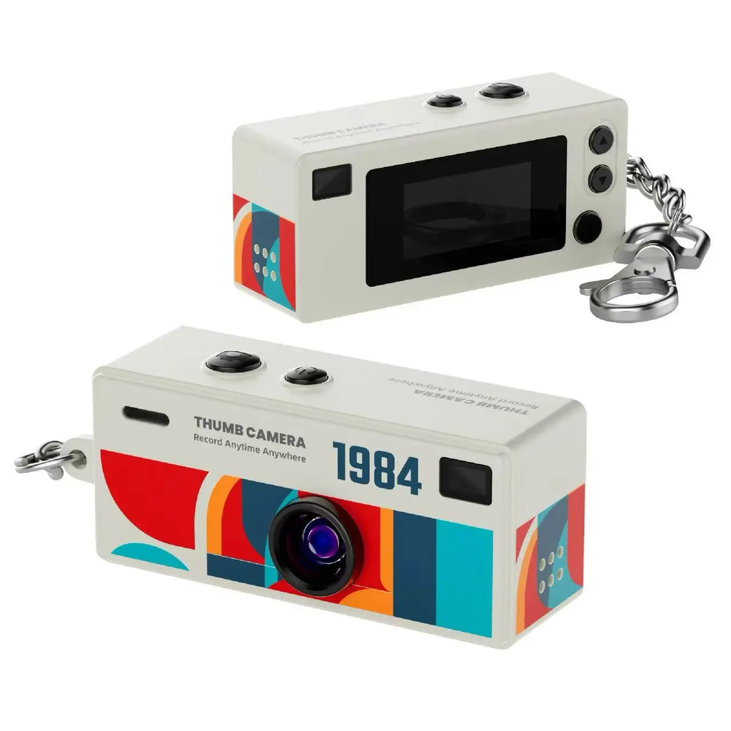 SUENTA Ourlife | Mini Keychain Digital Camera with 0.96 Inch Screen - Retro 1080P Small Camcorder & Pocket Video Recorder with Flash, SD Card Support White
