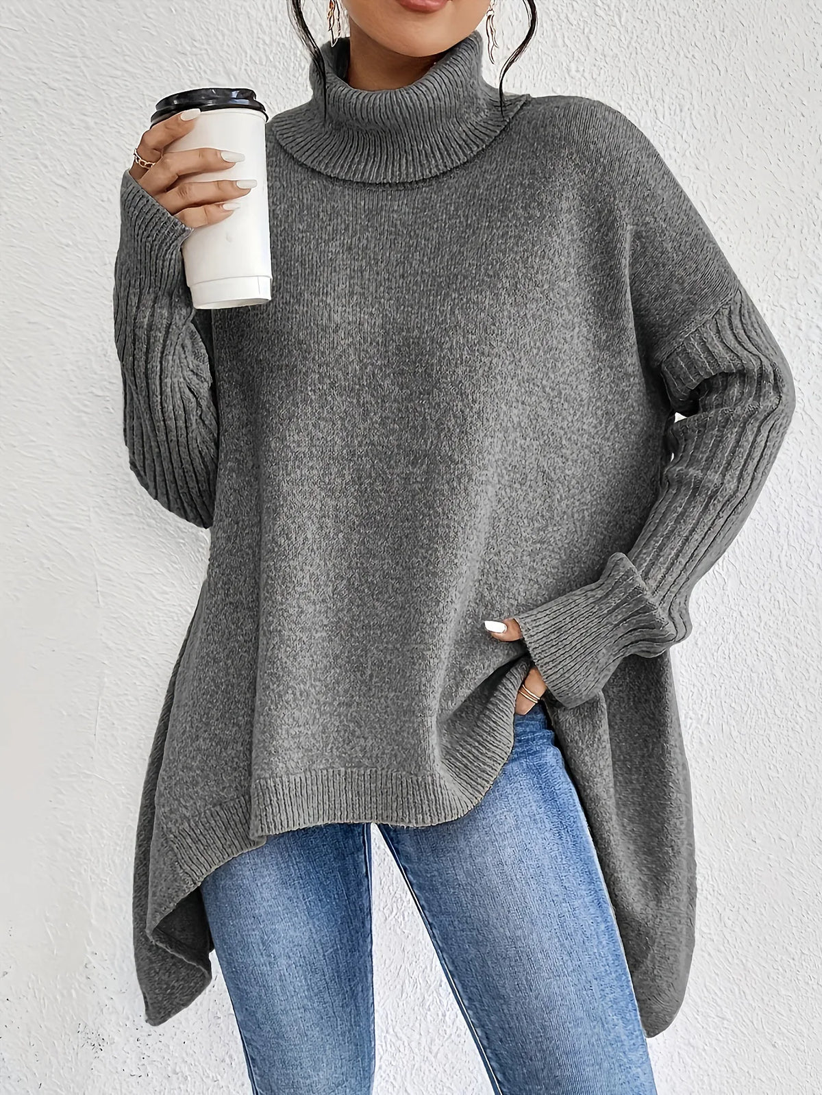Luna | Damen Gemütlicher Oversized Winterpullover mit hohem Kragen