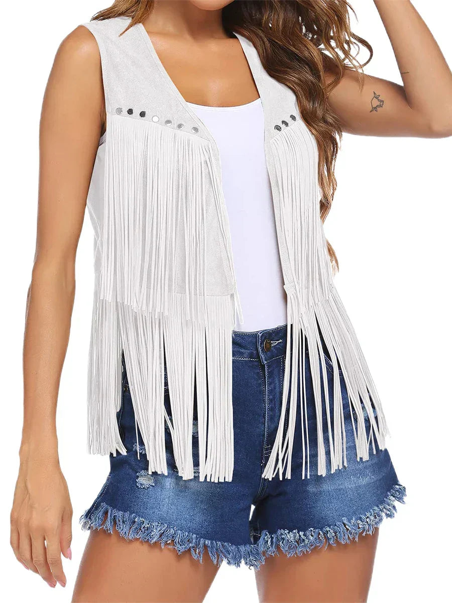 Pamelo | Gilet da donna senza maniche con frange e taglio aperto