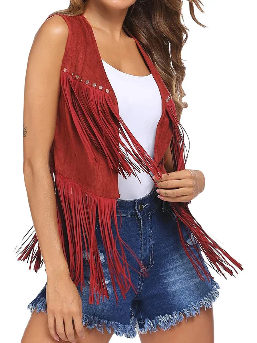 Pamelo | Gilet da donna senza maniche con frange e taglio aperto