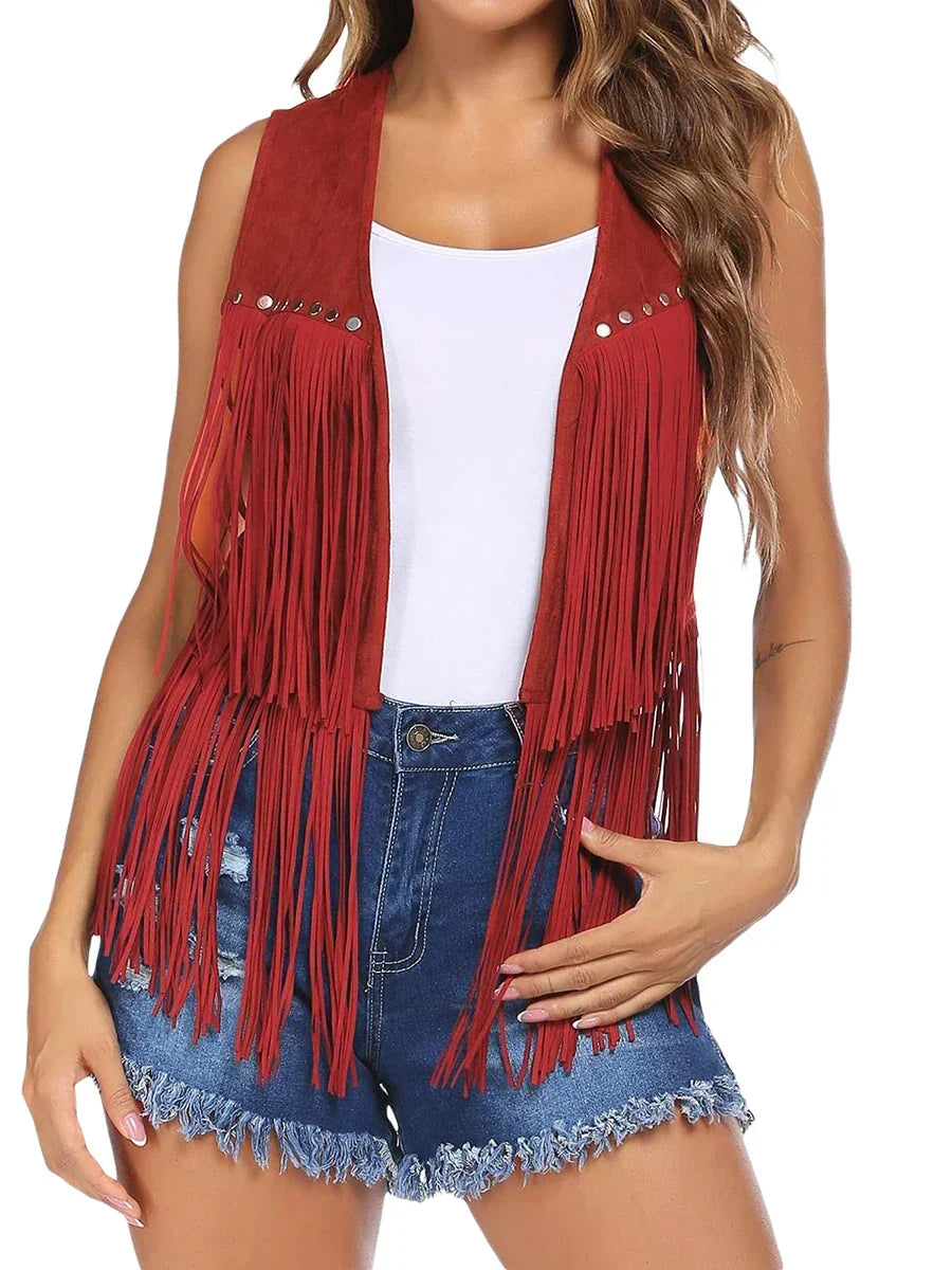 Pamelo | Gilet da donna senza maniche con frange e taglio aperto