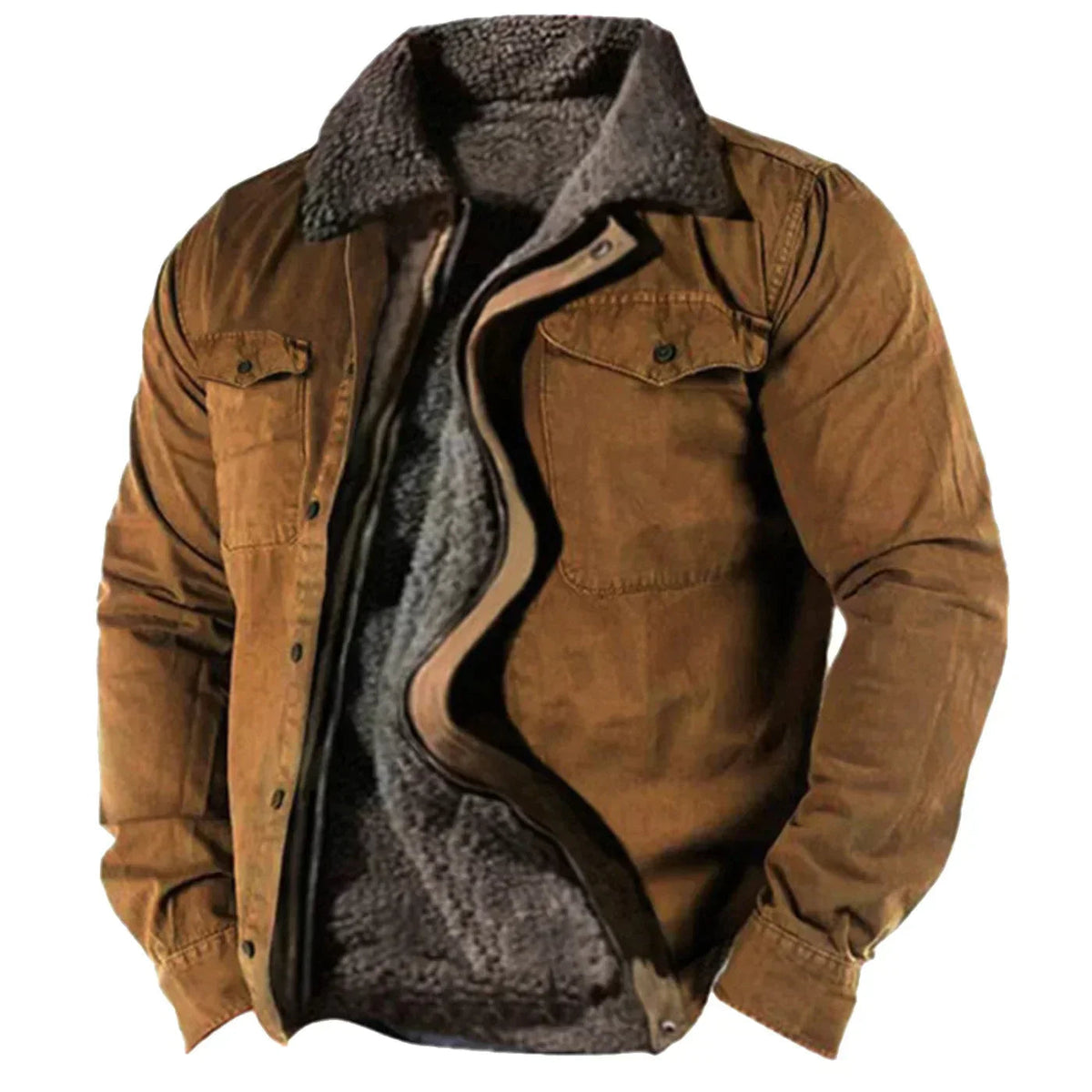 SUENTA Männer Sherpa-gefütterte Utility-Jacke Plüschigem Sherpa-Futter Braun