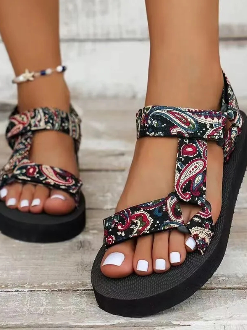 SUENTA Damen Flache Sandalen Leichte Sommerschuhe Rutschfeste Sohle