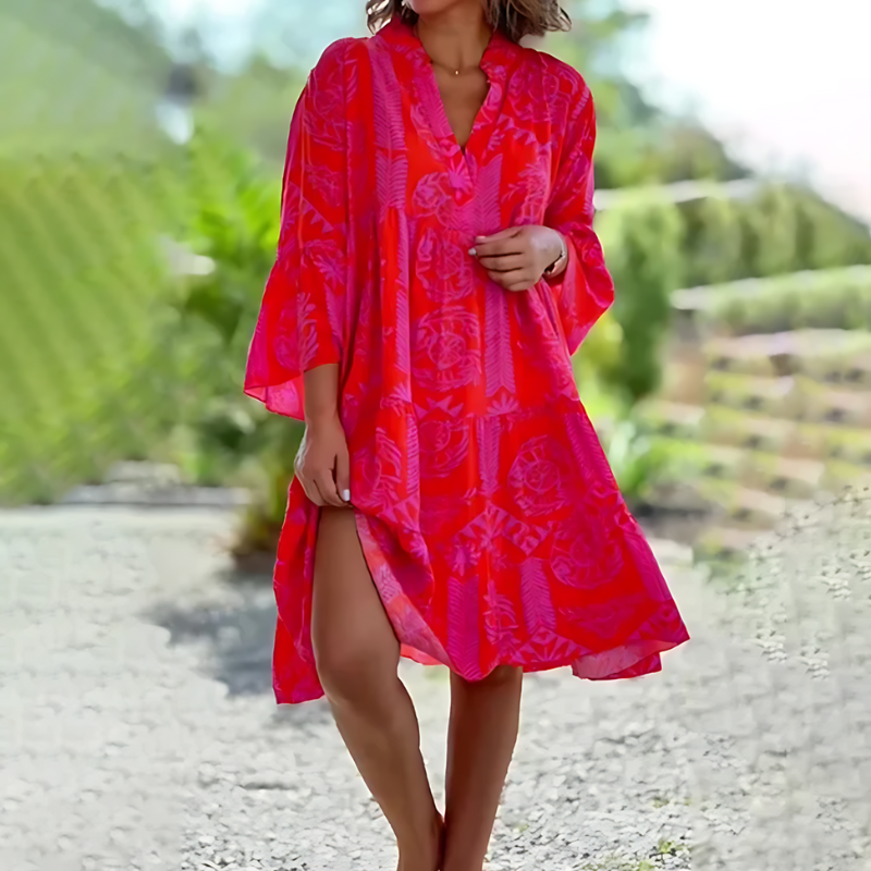 SUENTA Damen Midi-Sommerkleid – Halbe Ärmel & Luftiger Stil Rot