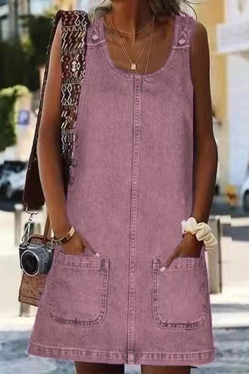 SUENTA Sophé | Damenkleid – Lässiger Street-Style, bequemer U-Ausschnitt & praktische Taschen Pink