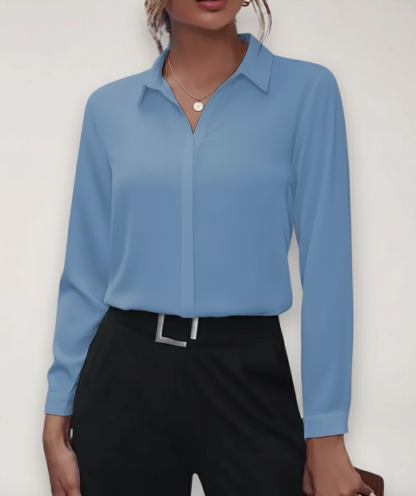 SUENTA Taillierte Damenbluse – Elegantes Hemd mit Knopfleiste für Beruf und Freizeit Hellblau