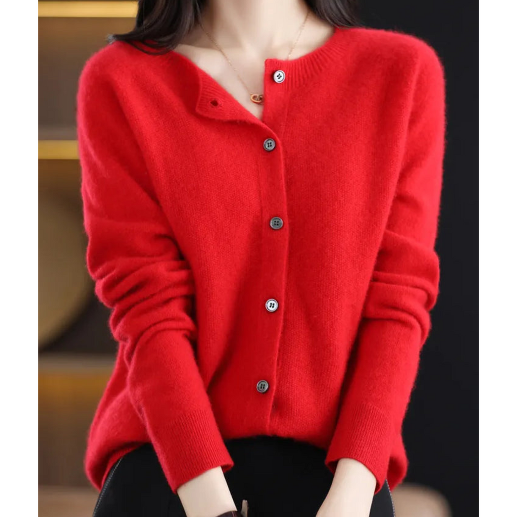 SUENTA Flōre | Damen Strickjacke | Rundhals & Knopfverschluss für zeitlose Wärme Rood