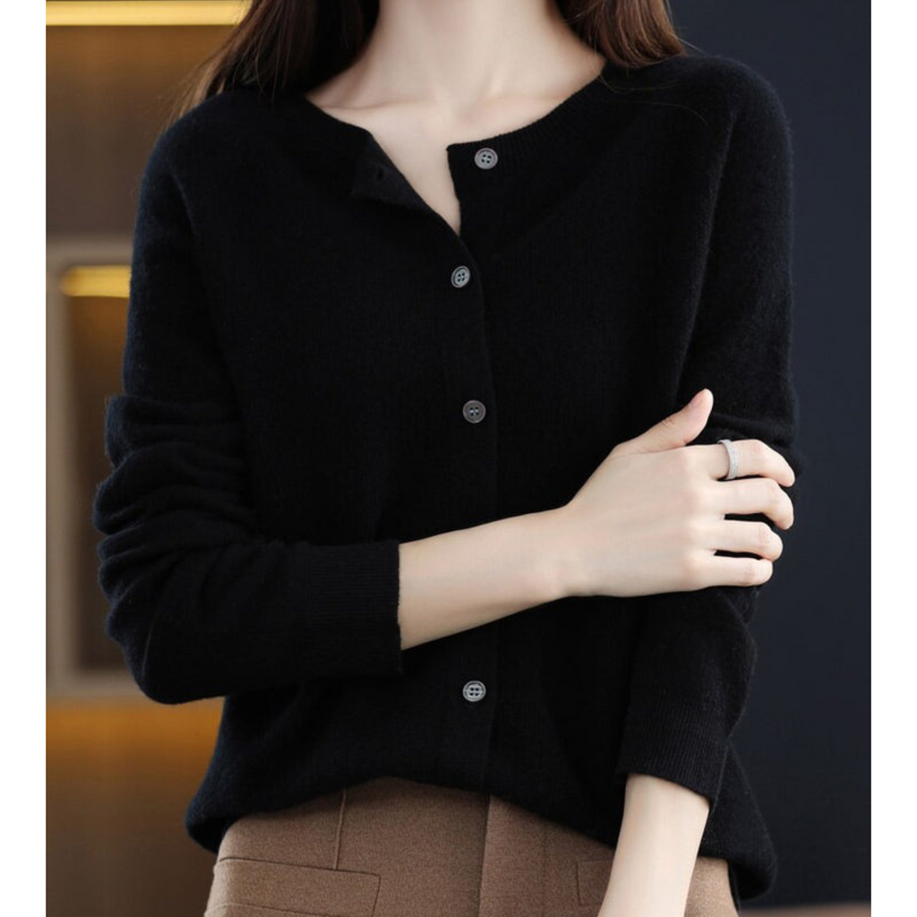 SUENTA Flōre | Damen Strickjacke | Rundhals & Knopfverschluss für zeitlose Wärme Schwarz