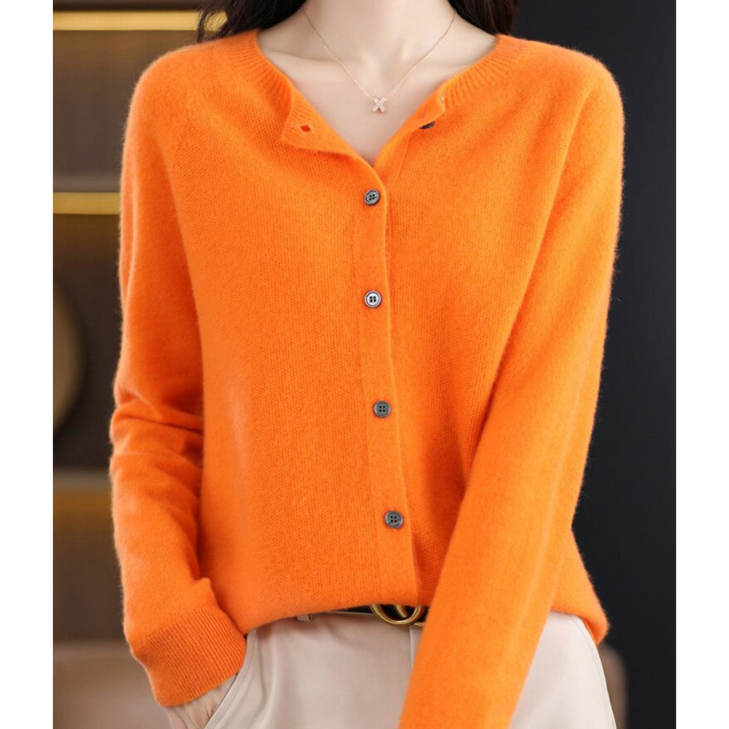 SUENTA Flōre | Damen Strickjacke | Rundhals & Knopfverschluss für zeitlose Wärme Orange