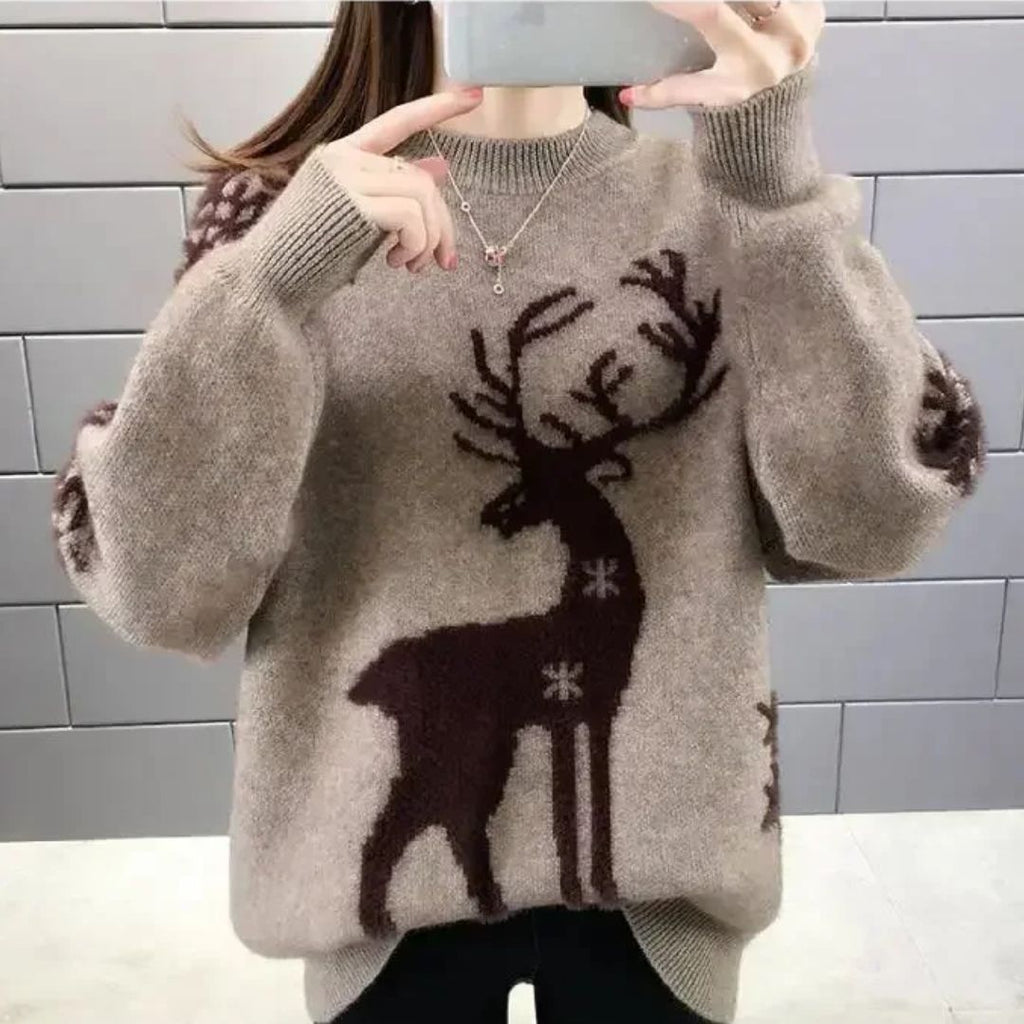 Flōre | Gestrickter Damen-Weihnachtspullover mit Rentiermotiv