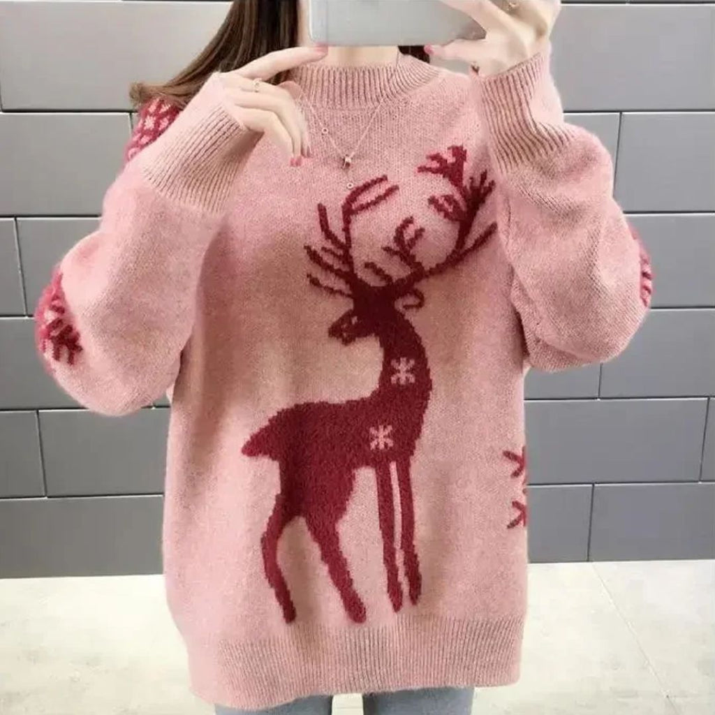 Flōre | Gestrickter Damen-Weihnachtspullover mit Rentiermotiv