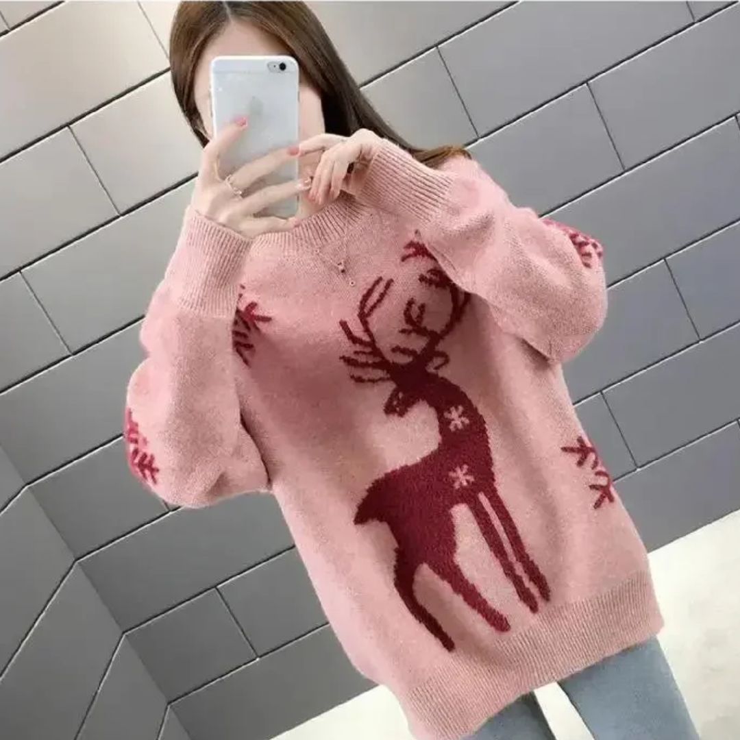SUENTA Zahara | Gestrickter Damen-Weihnachtspullover mit Rentiermotiv