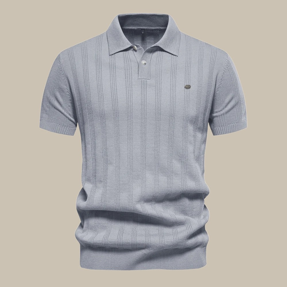 SUENTA Hommes | Herren Strick-Poloshirt – Feinstrick mit Dezentem Muster & Polokragen Grau