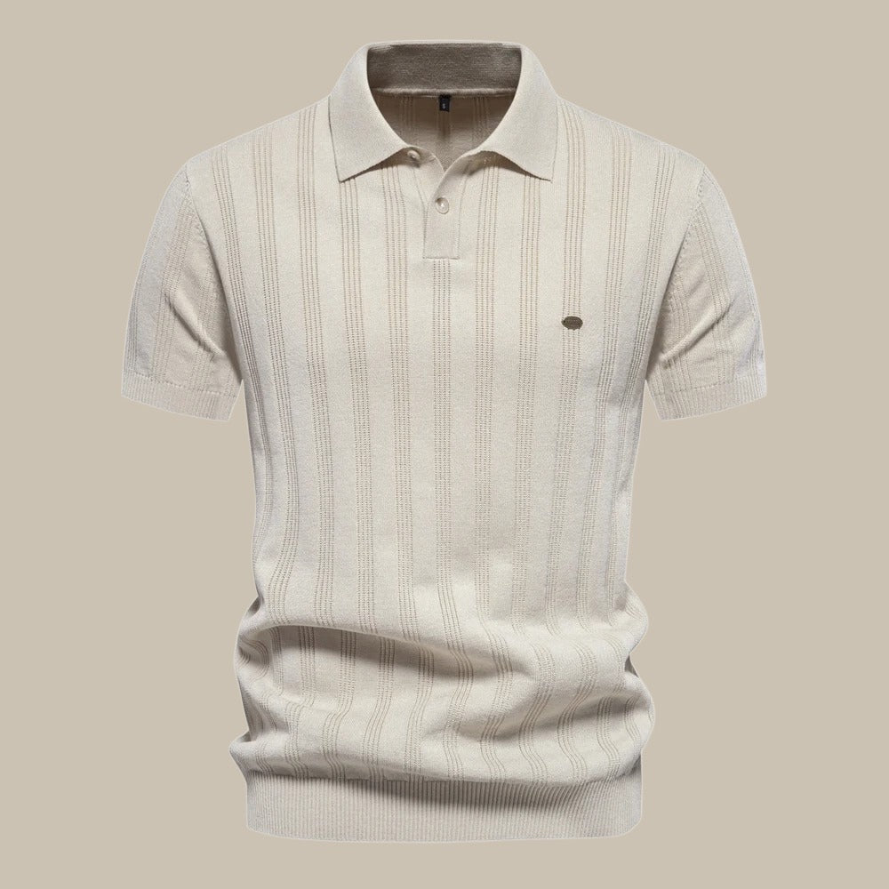 SUENTA Hommes | Herren Strick-Poloshirt – Feinstrick mit Dezentem Muster & Polokragen Beige