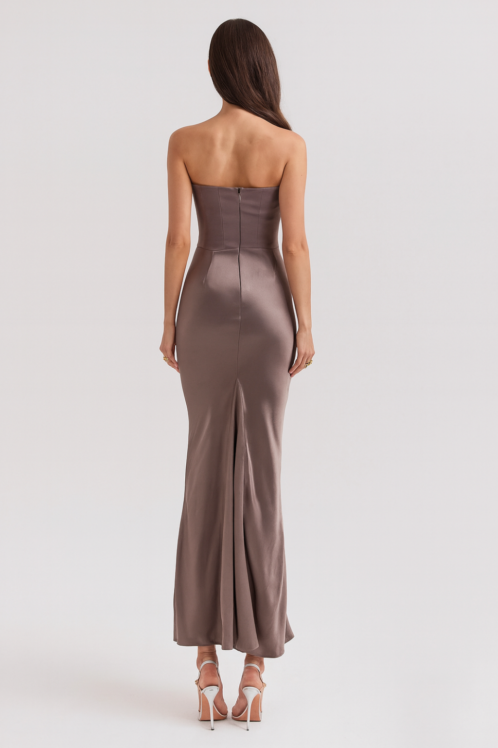 SUENTA Damen Elegantes Trägerloses Maxikleid Bodenlange Form Trägerlose Ausschnitt