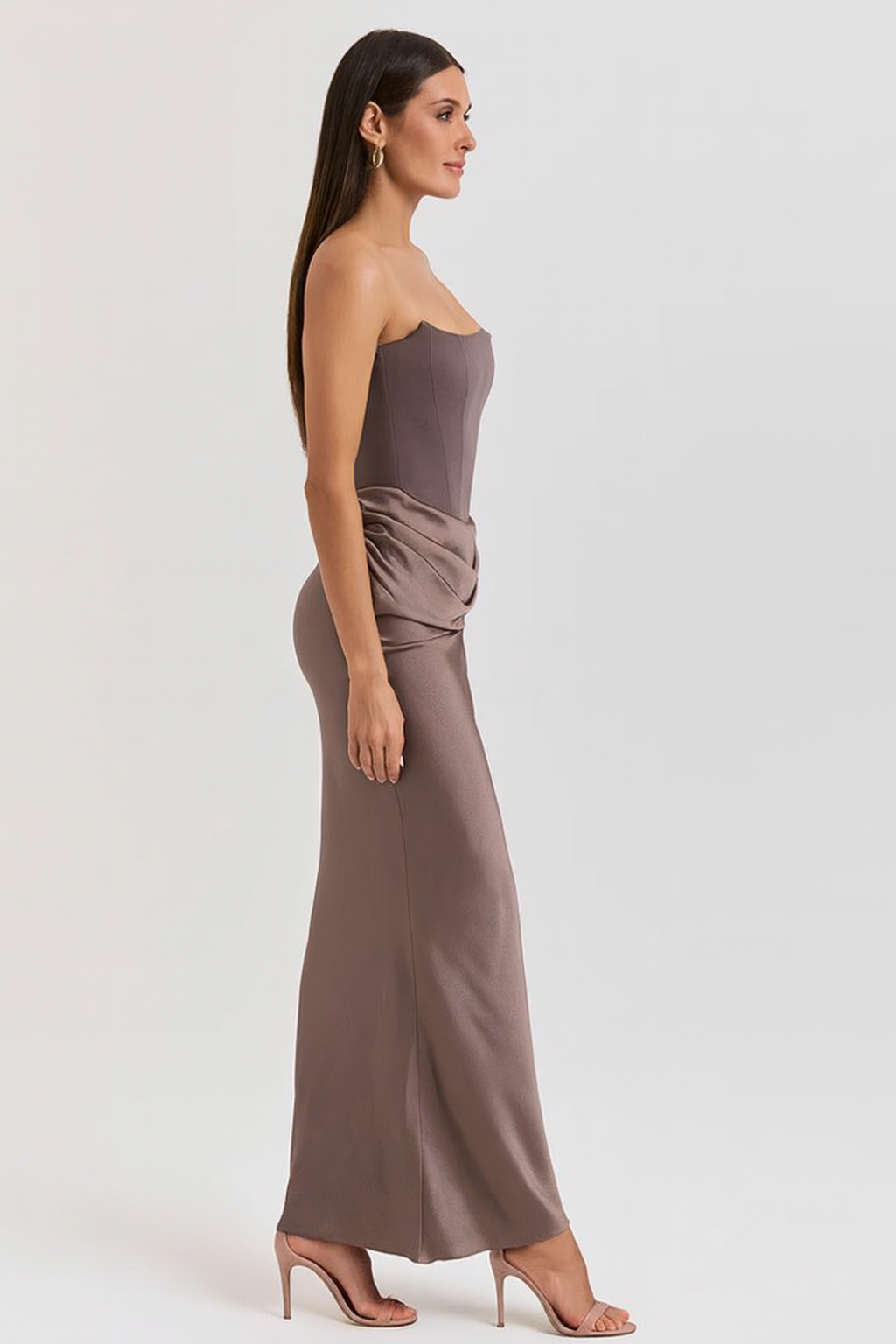 SUENTA Damen Elegantes Trägerloses Maxikleid Bodenlange Form Trägerlose Ausschnitt