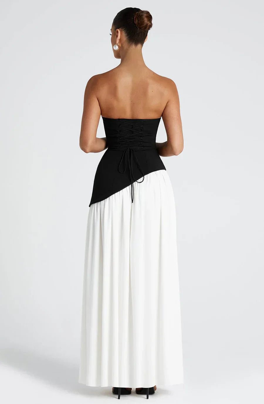 SUENTA Damen Robe Longue Femme Bicolor Abendkleid Hohem Schlitz Passendem Schal Bustier