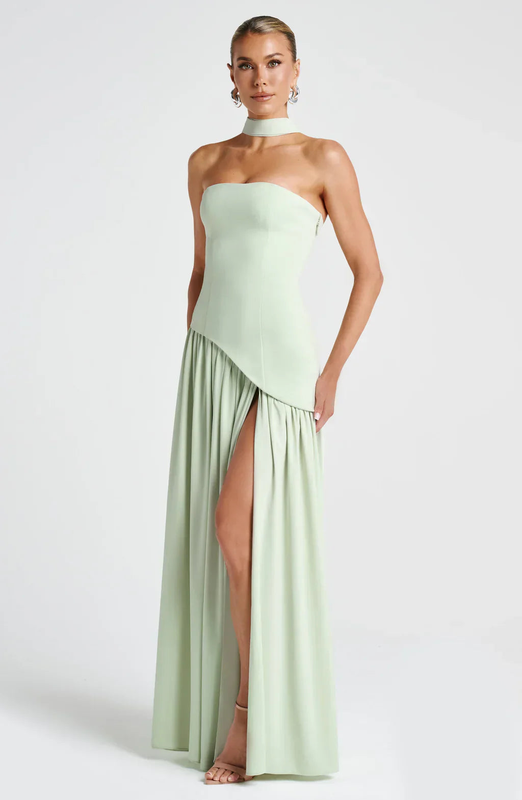 SUENTA Damen Robe Longue Femme Bicolor Abendkleid Hohem Schlitz Passendem Schal Bustier