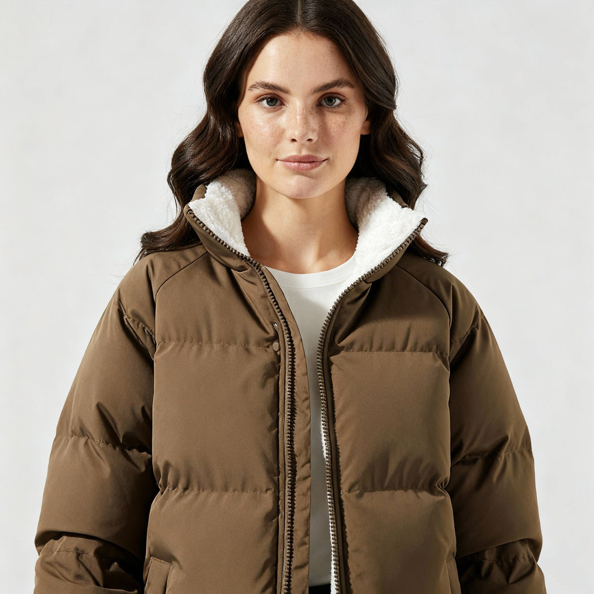 SUENTA Damen Pufferjacke Kapuzenjacke Winter Warm Fleece Gefüttert Polyester