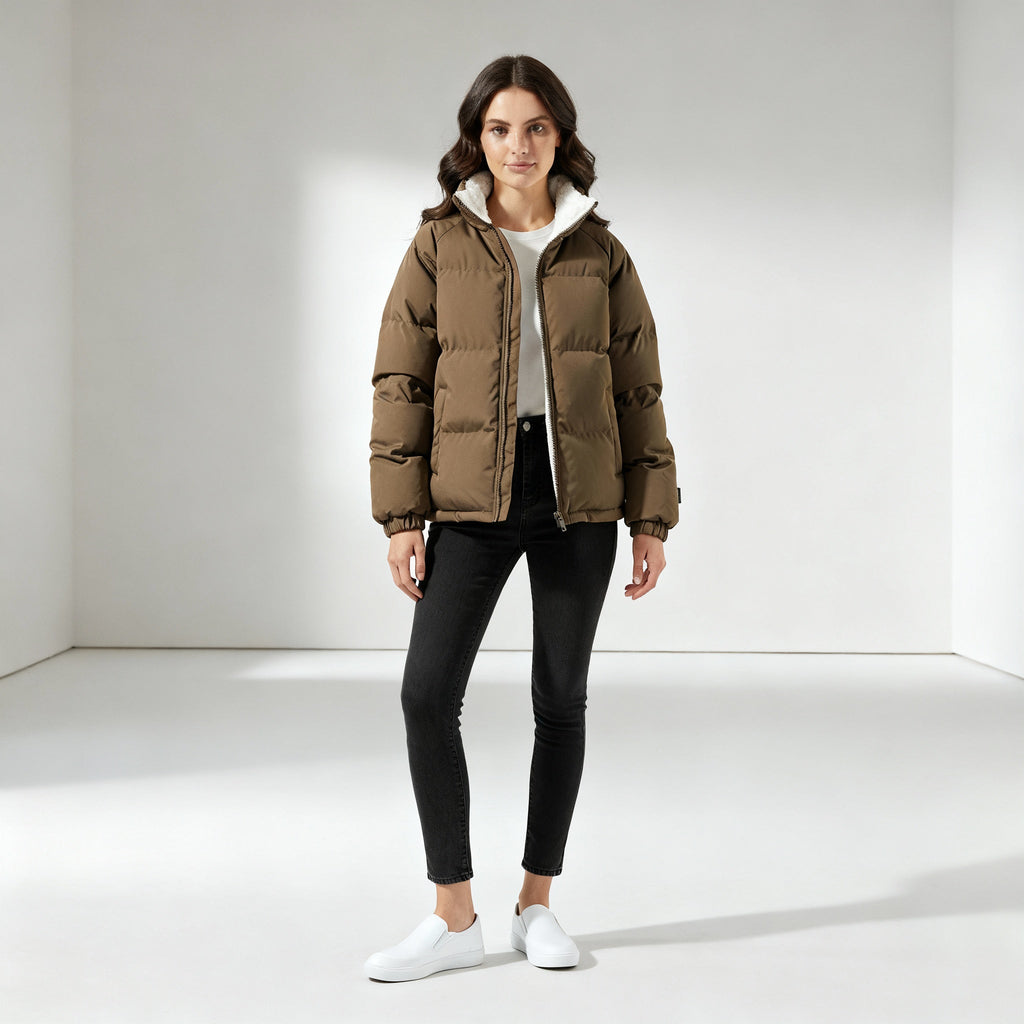 SUENTA Damen Pufferjacke Kapuzenjacke Winter Warm Fleece Gefüttert Polyester