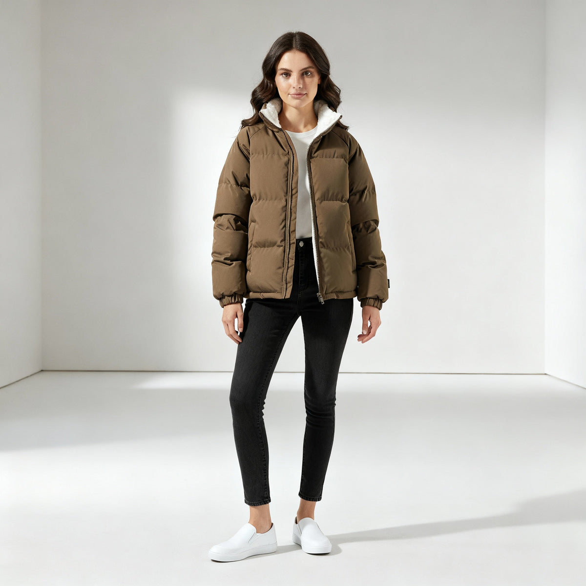 SUENTA Damen Pufferjacke Kapuzenjacke Winter Warm Fleece Gefüttert Polyester