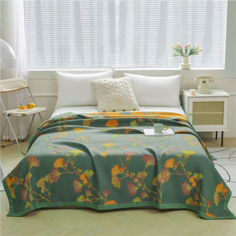 SUENTA Wendebettdecke Baumwolle Leuchtenden Farben Mit Ginkgoblatt-Jacquardmuster