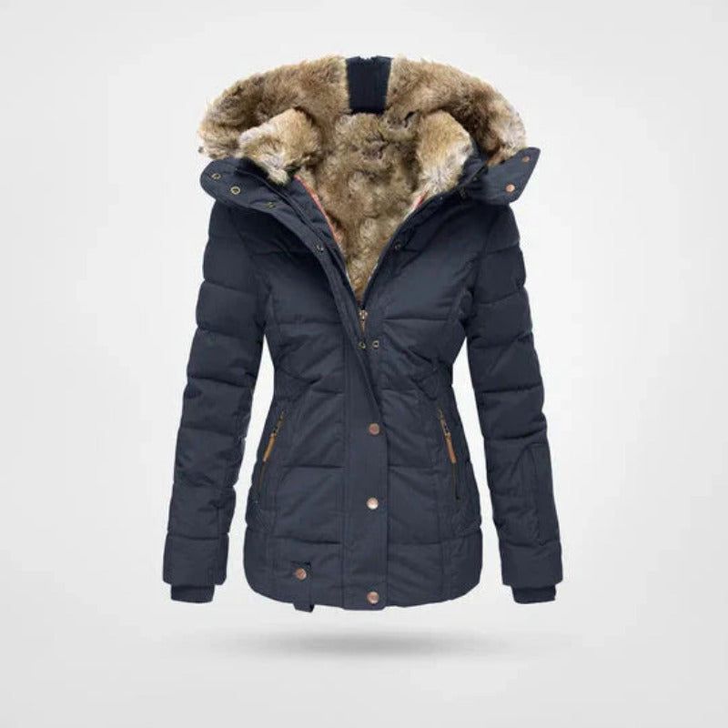 SUENTA Sephira | Wintermantel Damen | Gefütterte Kapuze & Doppelverschluss Blau
