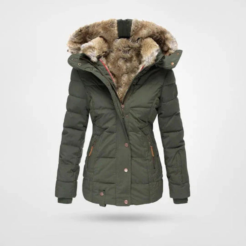 SUENTA Sephira | Wintermantel Damen | Gefütterte Kapuze & Doppelverschluss Grün