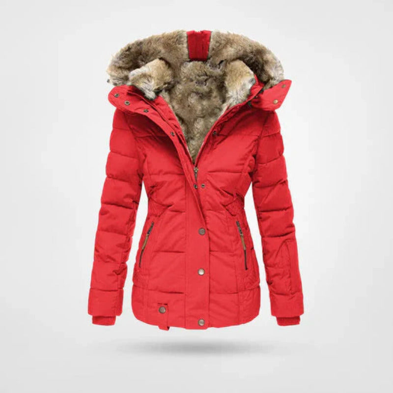 SUENTA Sephira | Wintermantel Damen | Gefütterte Kapuze & Doppelverschluss Rot
