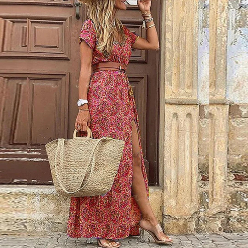 SUENTA Flōre | Damen Sommerkleid – Schickes Design, Bequemer Schnitt & Vielseitig Einsetzbar Dunkelrot