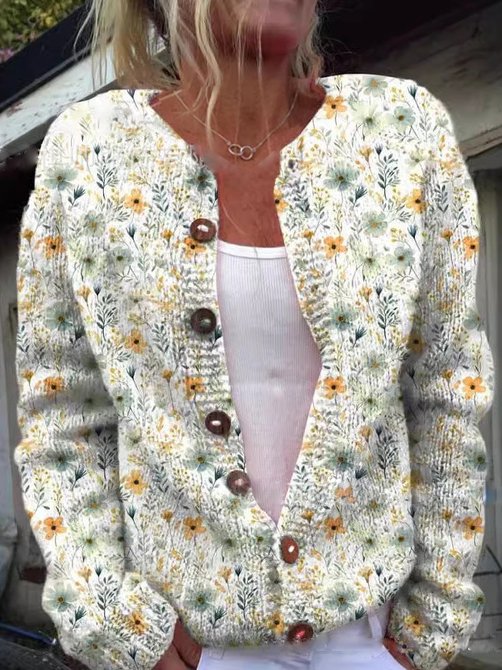 Luna | Damen Klassische Gemusterte Strickjacke mit Knöpfen