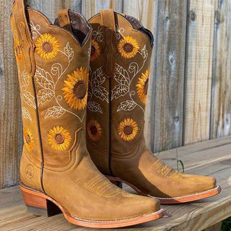Roque | Damen Bestickte Sonnenblumen Cowboystiefel