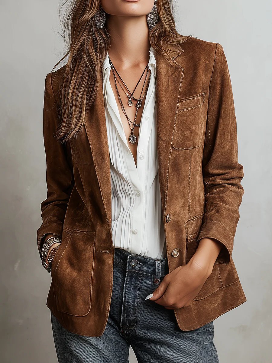 Zahara | Damen Cardigan-Blazer aus Kunstwildleder, Tailored Fit mit Knopfleiste