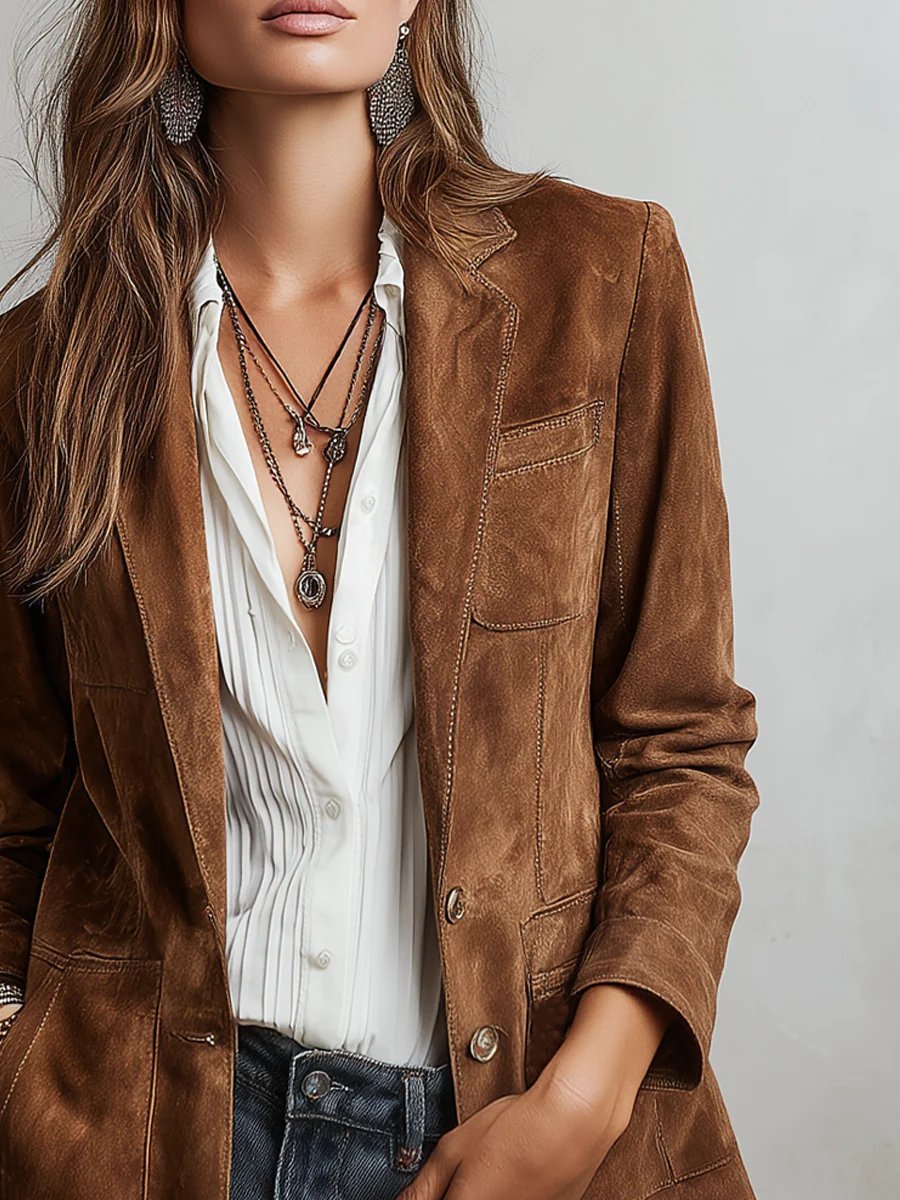 Zahara | Damen Cardigan-Blazer aus Kunstwildleder, Tailored Fit mit Knopfleiste