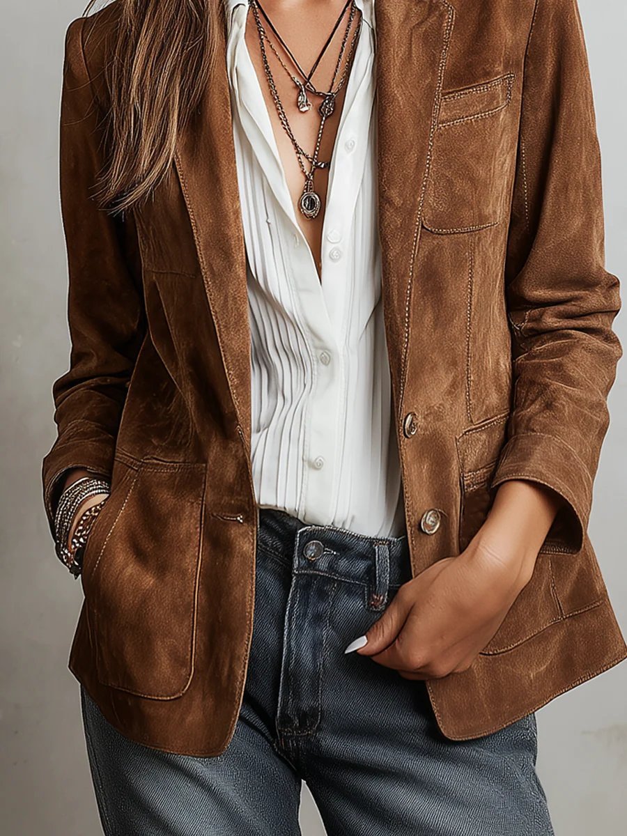 Zahara | Damen Cardigan-Blazer aus Kunstwildleder, Tailored Fit mit Knopfleiste