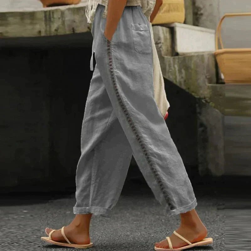 Luna | Damen High-Waist Stoffhose mit seitlichen Knöpfen
