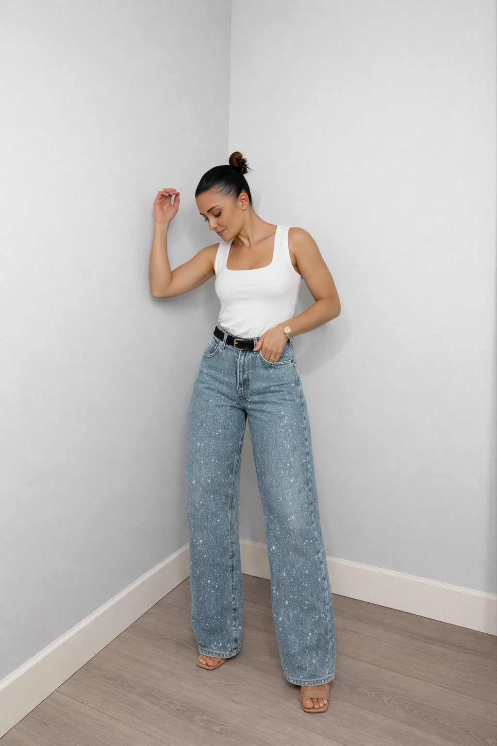 Bersh | Damen High-Waist Straight-Leg Glitzer-Jeans