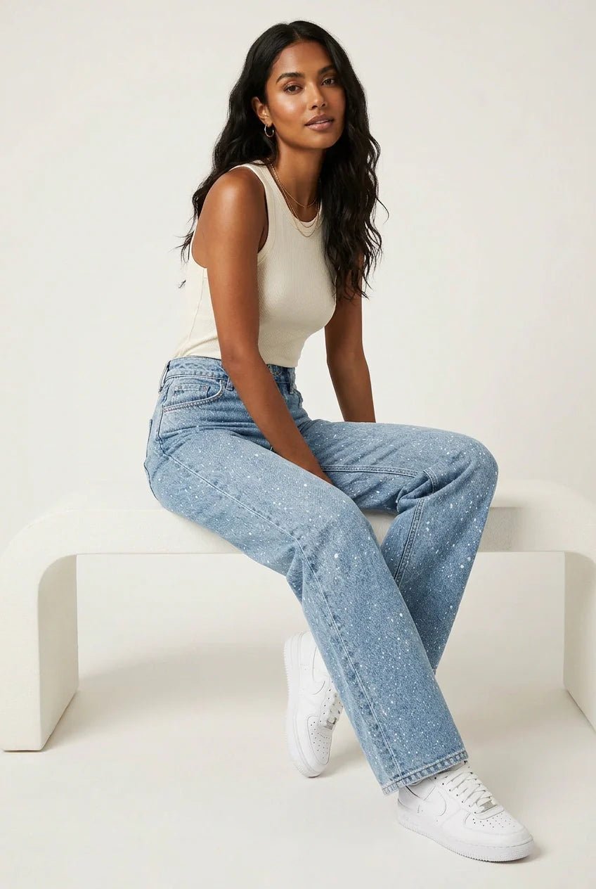 Bersh | Damen High-Waist Straight-Leg Glitzer-Jeans