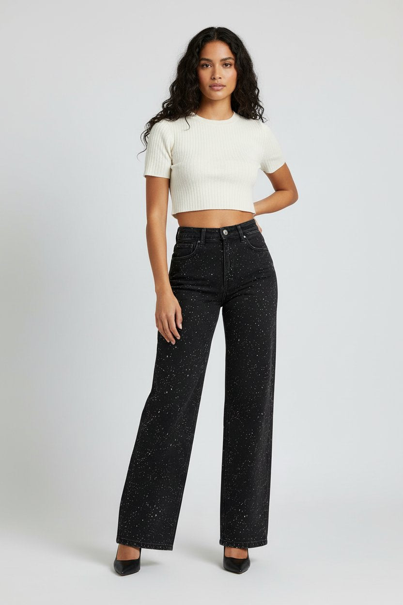Bersh | Damen High-Waist Straight-Leg Glitzer-Jeans