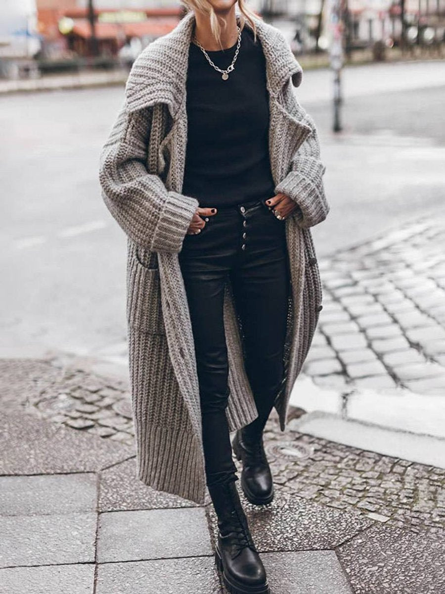 SUENTA Isana | Damen Oversized Grobstrick-Cardigan mit Revers und Knöpfen