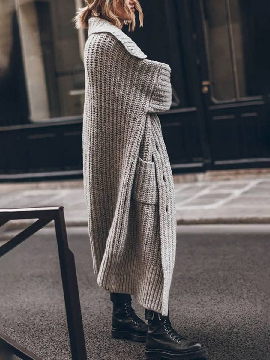 SUENTA Isana | Damen Oversized Grobstrick-Cardigan mit Revers und Knöpfen