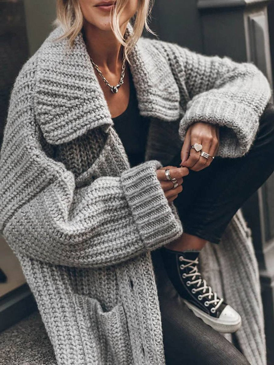 SUENTA Isana | Damen Oversized Grobstrick-Cardigan mit Revers und Knöpfen