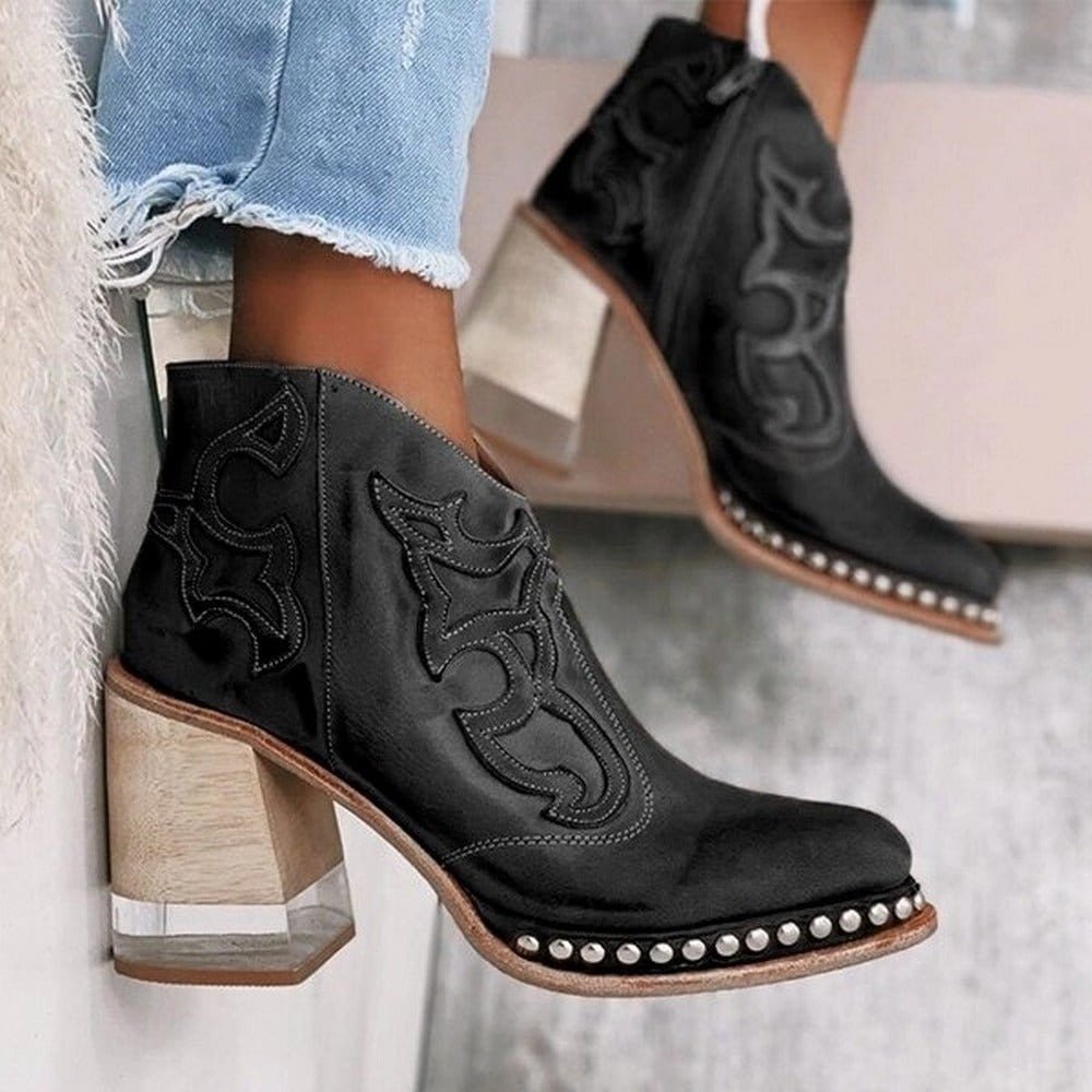 Flōre | Damen Western Stiefeletten Blockabsatz Kunstleder