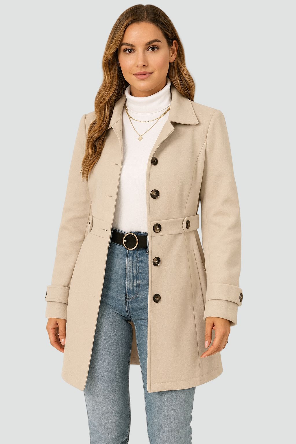 Isana | Herbst-Trenchcoat für Damen mit Gürtel, taillierter Schnitt, Übergangszeit