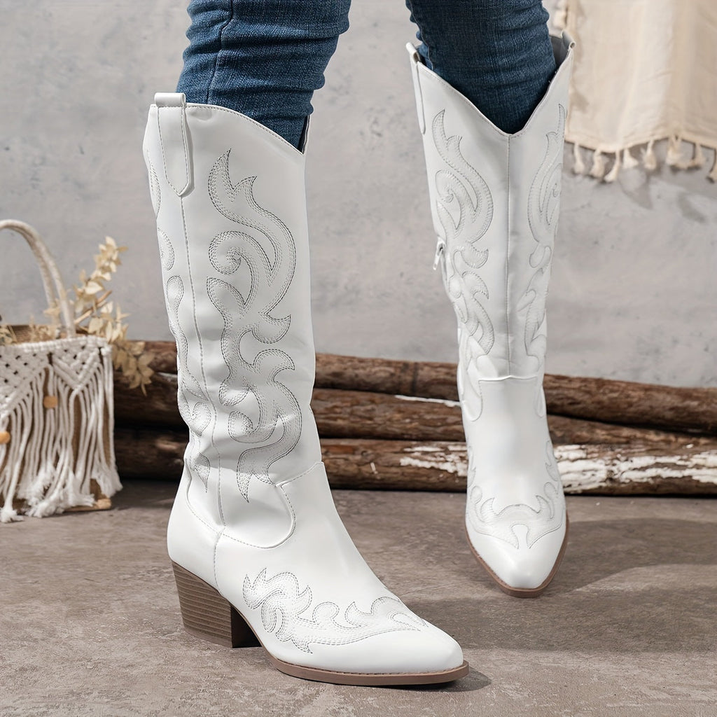 SUENTA Umami | Cowboystiefel für Damen, knielang, mit Blockabsatz