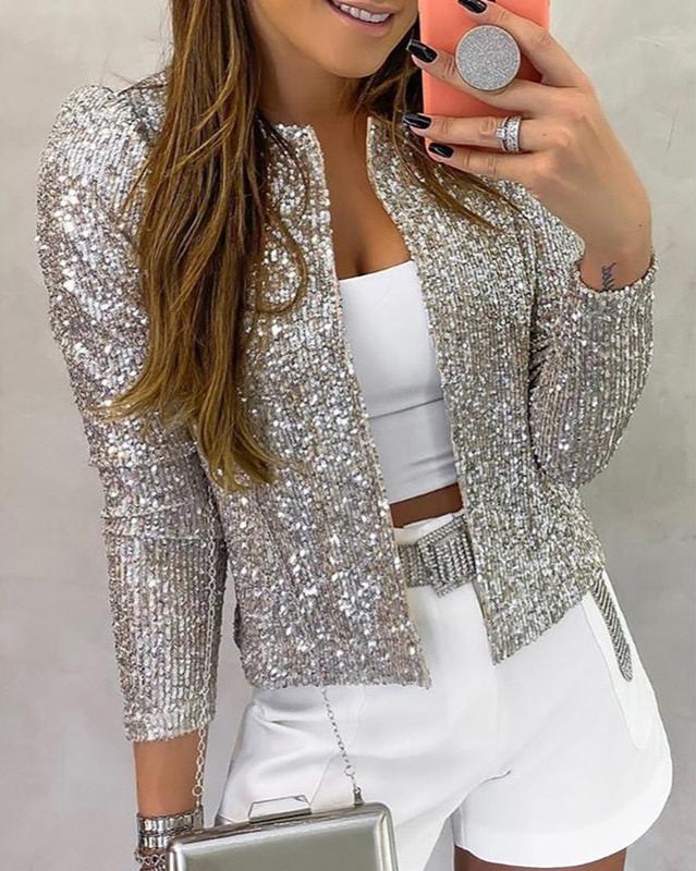 Amore | Damen Glitzernde Offene Winterjacke